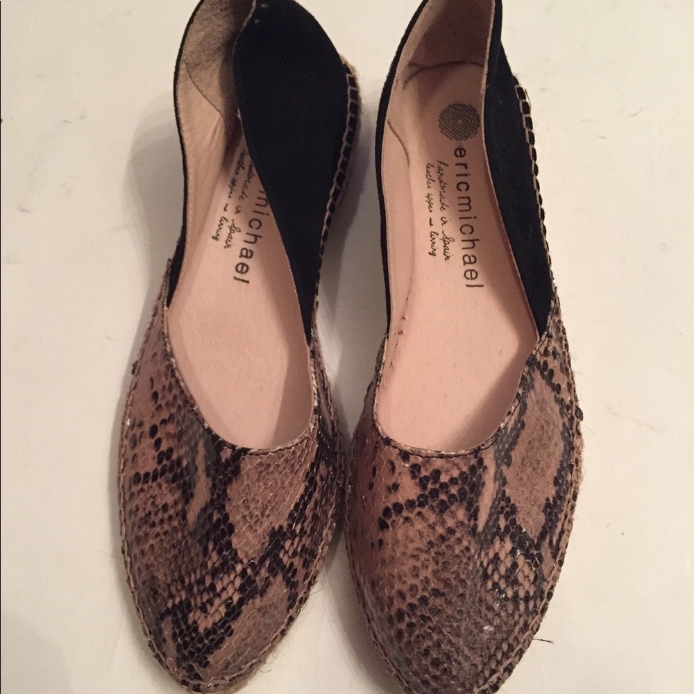 NEW ERIC MICHAEL HANDMADE LOW ESPADRILLES BLACK GRAY LEATHER SIZE 38 7.5